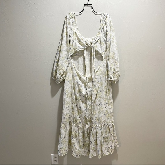 ASOS DESIGN Women’s White Eyelet Floral Wrap Front Midi Dress Balloon Slv US 10 - Picture 1 of 6